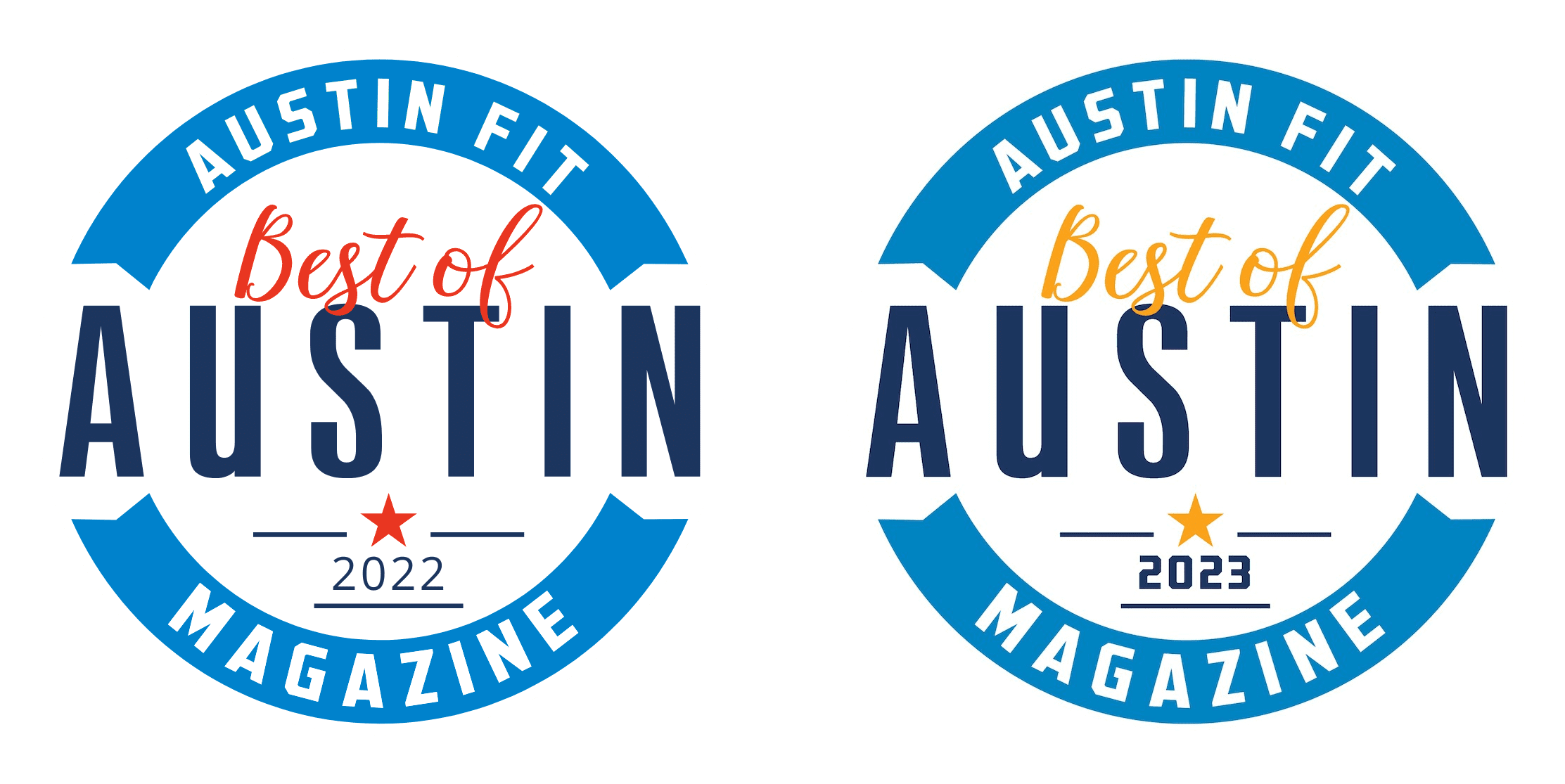 Austin Fit Magazine Best of Austin 2022 and 2023 Award Badges